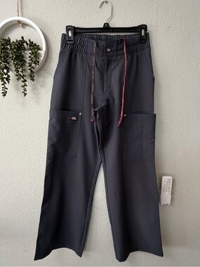 Dickies Men's Dark Gray Cargo Work Pants with Red Drawcord
